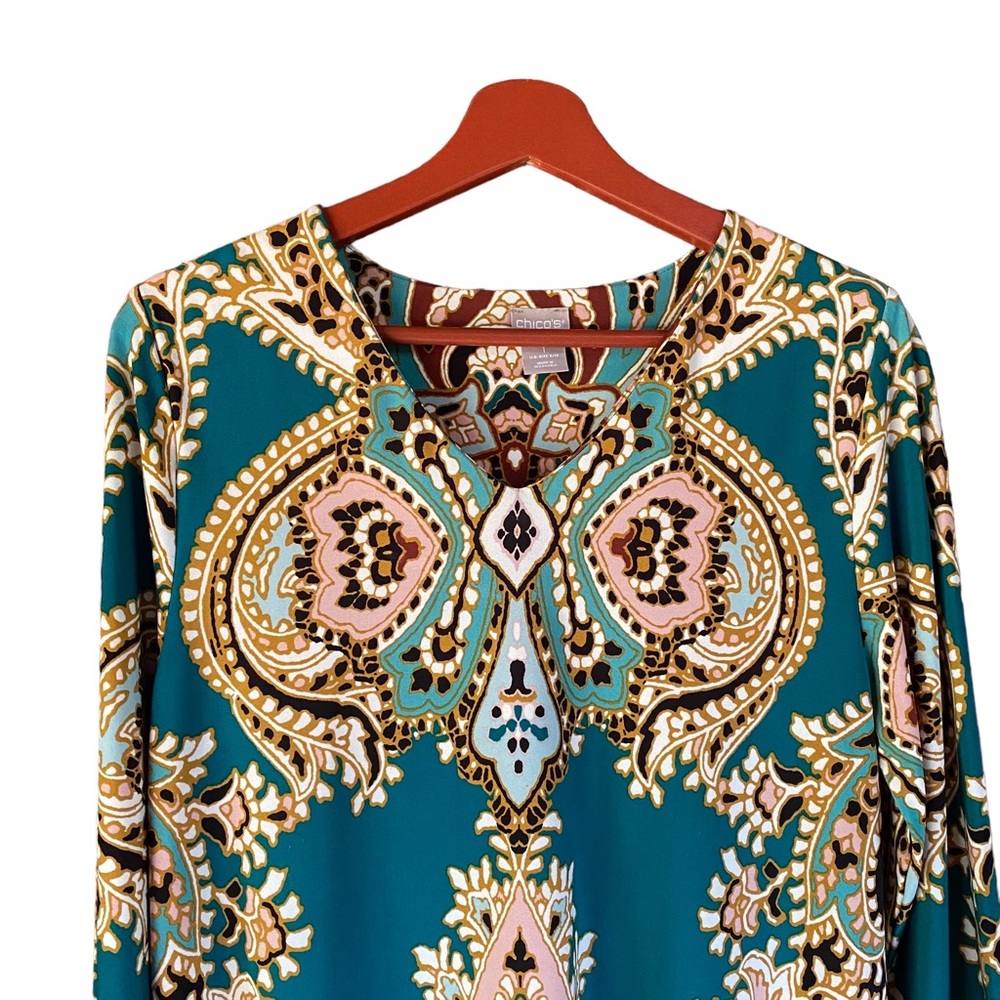 Chico’s teal and brown woman’s size 1 US size 8-10 dress relaxed fit